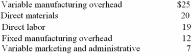 Cheboygan Company has the following unit costs:   Cheboygan produced and sold 10,000 units.If the product sells for $100,what is the contribution margin? A) $170,000 B) $240,000 C) $290,000 D) $360,000
