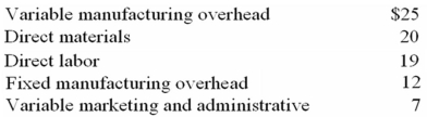 Cheboygan Company has the following unit costs:   Cheboygan produced and sold 10,000 units.If the product sells for $100,what is the operating profit under full absorption costing? A) $170,000 B) $240,000 C) $290,000 D) $360,000
