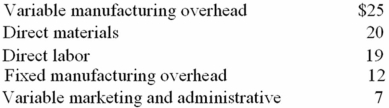 Cheboygan Company has the following unit costs:   Cheboygan produced and sold 10,000 units.If the product sells for $100,what is the operating profit using a contribution margin income statement? A) $170,000 B) $240,000 C) $290,000 D) $360,000