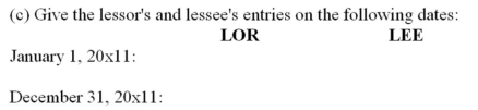 On January 1,2014,LOR Company rented a machine (3-year life,no residual value,straight-line)to LEE Company for a cash rental payable each December 31,20 *11,* 12,and x13.The rental is based on the regular sales price: cost,$35,665; sale price,$45,665.The agreed interest rate was 15% and the lessee retains the machine at the end of the lease term at no additional cost. (a)The annual rental is $_____________________. (b)Complete the following lease amortization schedule:    