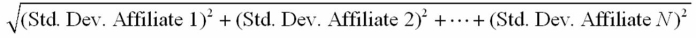 The formula for the standard deviation of cash held by the centralized depository for N affiliates is   A) The formula assumes that interaffiliate cash flows have a correlation coefficient of -1. B) The formula assumes that interaffiliate cash flows have a correlation coefficient of +1. C) The formula assumes that interaffiliate cash flows have a correlation coefficient of 0. D) None of the above