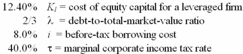 Solve for the weighted average cost of capital:   A) 8.67% B) 8.00% C) 7.60% D) 7.33% E) 7.14%