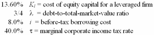 Solve for the weighted average cost of capital:   A) 7.00% B) 6.89% C) 6.73% D) 6.67% E) 6.57%