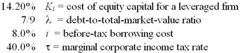 Solve for the weighted average cost of capital:   A) 7.00% B) 6.89% C) 6.73% D) 6.67% E) 6.57%