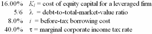 Solve for the weighted average cost of capital:   A) 7.00% B) 6.89% C) 6.73% D) 6.67% E) 6.57%
