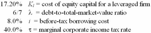 Solve for the weighted average cost of capital:   A) 7.00% B) 6.89% C) 6.73% D) 6.67% E) 6.57%