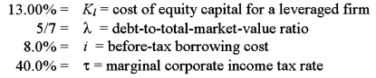 Solve for the weighted average cost of capital:   A) 8.67% B) 8.00% C) 7.60% D) 7.33% E) 7.14%