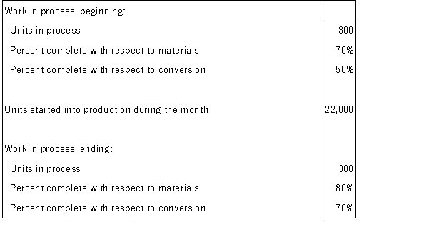 Farwest Inc.uses the FIFO method in its process costing system.The following data concern the operations of the company's first processing department for a recent month.   Required: Using the FIFO method,determine the equivalent units of production for materials and conversion costs.