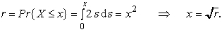 (a)Applying the inverse transformation method, (b)Applying the formula obtained in part (a)yields the following random observations. (c)From part (a),we have r = x<sup>2</sup>,which yields the following uniform random numbers. (d)The equation that Excel can use is =SQRT(RAND()).