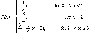Applying the inverse transformation method,we use a uniform random number r between 0 and 1,set F(x)= r and solve for x,which then is the desired random observation.For 0 ≤ x < 2,setting yields x = 8r for .Because ,we have x = 2 for .For 2 < x ≤ 3,setting yields x = 4r - 1 for .To summarize,the random observation x generated by the uniform random number r is Hence,when ,we have with average = 33/16,which is slightly above the mean of 15/8.
