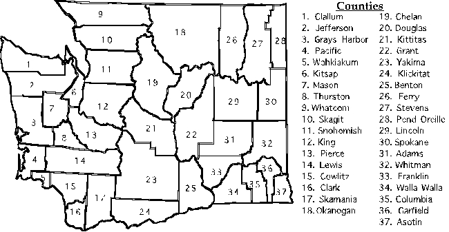 The Washington State legislature is trying to decide on locations at which to base search-and-rescue teams.The teams are expensive,so the legislature would like as few as possible while still providing the desired level of service.In particular,since response time is critical,the legislature would like every county to either have a team located in that county or in an adjacent county.Formulate and solve a BIP model in a spreadsheet to determine where the teams should be located.