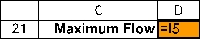 This is a maximum flow problem.Associated with each pipe in the network will be an arc (or,for pipes which might flow in either direction,two arcs,one in each direction).To set up a spreadsheet model,first list all of the arcs as shown in B5:C19,along with their capacity (F5:F19).Then list all of the nodes as shown in H5:H11.All the transshipment nodes (every node except the start node A and the end node G)will be constrained to have net flow = 0 (Supply/Demand = 0).The start node (A)and end node (G)are left unconstrained.We want to maximize the net flow out of node A. The changing cells are the amount of flow to send through each pipe (arc).These are shown in Flow (D5:D19)below,with an arbitrary value of 0 entered for each.The flow through each arc is capacitated as indicated by the <= in E5:E19. For each node,calculate the net flow as a function of the changing cells.This can be done using the SUMIF function.In each case,the first SUMIF function calculates the flow leaving the node and the second one calculates the flow entering the node.For example,consider the A node (H5).SUMIF(From,Nodes,Flow)in I5 sums each individual entry in Flow (the changing cells in D5:D19)if that entry is in a row where the entry in From (B5:B19)is the same as in the entry in that row of Nodes are rows 5 and 6,the sum in the ship column is only over these same rows,so this sum is D5+D6. The goal is to maximize the amount shipped from A to G.Since nodes B through F are transshipment nodes (net flow = 0),any amount that leaves A must enter G.Thus,maximizing the flow out of A will achieve our goal.Thus,the formula entered into the objective cell MaximumFlow (D21)is =I5. The Solver information and solved spreadsheet are shown below. Thus,Flow (D5:D19)indicates how to send oil through the network so as to achieve the Maximum Flow (D21)of 34 thousand gallons/hour.