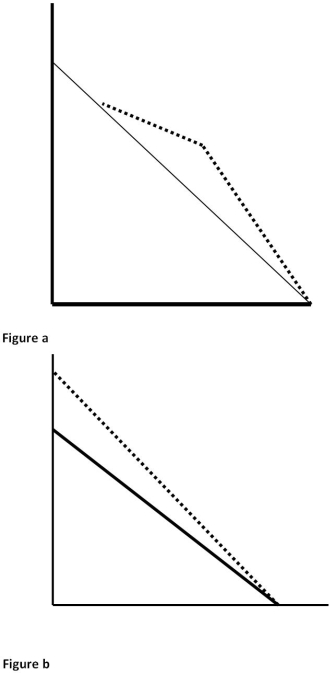 The following diagrams of budget constraints pertain to the next three questions. The vertical axis is Income and the horizontal axis is Leisure.      -Which of the diagrams of budget constraints above depicts the Negative Income Tax program? A)  a B)  b C)  c D)  d