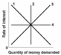   -Which line in the above graph would best reflect the slope of the asset demand for money curve? A)  line 1 B)  line 2 C)  line 3 D)  line 4