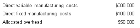 Xebex Pty Ltd is considering whether to make or buy a component used in the production of Faz Machines.The annual cost of producing the 100 000 components used by the company is as follows.If Xebex were to discontinue production of the component,direct fixed manufacturing costs would be reduced by 80 per cent.Xebex should buy the 100 000 components if the cost of purchasing per unit is less than what amount?   A)  $4.50 B)  $4.00 C)  $3.80 D)  $3.00