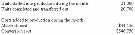 Able Inc.uses the weighted-average method in its process costing system.The following data concern the operations of the company's first processing department for a recent month:            Required: Prepare a production report for the department using the weighted-average method.