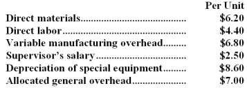 Fillip Corporation makes 4,000 units of part U13 each year.This part is used in one of the company's products.The company's Accounting Department reports the following costs of producing the part at this level of activity:   An outside supplier has offered to make and sell the part to the company for $21.60 each.If this offer is accepted,the supervisor's salary and all of the variable costs,including direct labor,can be avoided.The special equipment used to make the part was purchased many years ago and has no salvage value or other use.The allocated general overhead represents fixed costs of the entire company.If the outside supplier's offer were accepted,only $3,000 of these allocated general overhead costs would be avoided.In addition,the space used to produce part U13 would be used to make more of one of the company's other products,generating an additional segment margin of $13,000 per year for that product. What would be the impact on the company's overall net operating income of buying part U13 from the outside supplier? A) Net operating income would increase by $13,000 per year. B) Net operating income would decline by $42,600 per year. C) Net operating income would decline by $68,600 per year. D) Net operating income would increase by $9,200 per year.