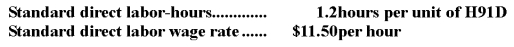 The following direct labor standards have been established for product H91D:     The following data pertain to the most recent month's operations during which 3,860 units of product H91D were made:    Required: a.What was the labor rate variance for the month? b.What was the labor efficiency variance for the month? c.Prepare a journal entry to record direct labor costs during the month,including the direct labor variances.