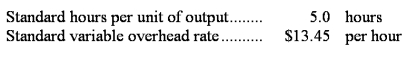 The following standards for variable manufacturing overhead have been established for a company that makes only one product:   The following data pertain to operations for the last month:   What is the variable overhead rate variance for the month? A) $1,200 F B) $9,625 F C) $8,425 F D) $990 U