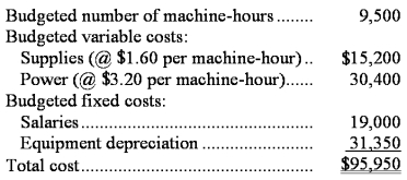 Clines Corporation bases its budgets on machine-hours.The company's static planning budget for November appears below:   Required: Prepare a flexible budget for 9,800 machine-hours per month.