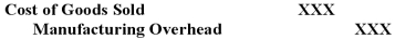 A proper journal entry to close overapplied manufacturing overhead to Cost of Goods Sold would be: A)    B)     C)    D)   