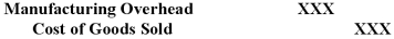 A proper journal entry to close overapplied manufacturing overhead to Cost of Goods Sold would be: A)    B)     C)    D)   