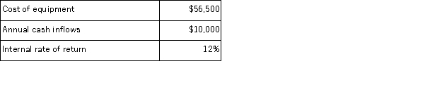 (Ignore income taxes in this problem. ) Given the following data:   The life of the equipment must be: A) it is impossible to determine from the data given B) 5 years C) 10 years D) 15 years