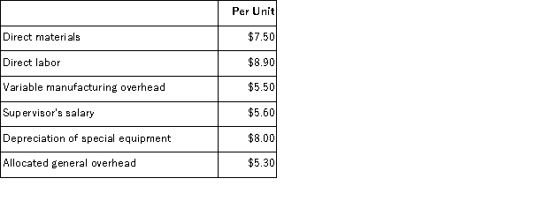 Part A42 is used by Elgin Corporation to make one of its products.A total of 16, 000 units of this part are produced and used every year.The company's Accounting Department reports the following costs of producing the part at this level of activity:   An outside supplier has offered to make the part and sell it to the company for $30.40 each.If this offer is accepted, the supervisor's salary and all of the variable costs, including the direct labor, can be avoided.The special equipment used to make the part was purchased many years ago and has no salvage value or other use.The allocated general overhead represents fixed costs of the entire company, none of which would be avoided if the part were purchased instead of produced internally.In addition, the space used to make part A42 could be used to make more of one of the company's other products, generating an additional segment margin of $23, 000 per year for that product.What would be the impact on the company's overall net operating income of buying part A42 from the outside supplier? A) Net operating income would decrease by $23, 400 per year. B) Net operating income would decrease by $143, 400 per year. C) Net operating income would increase by $23, 000 per year. D) Net operating income would decrease by $189, 400 per year.