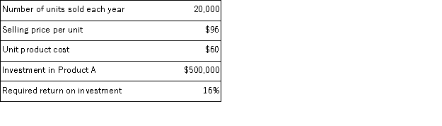 The following information is available on Browning Inc.'s Product A:   The company uses the absorption costing approach to cost-plus pricing described in the text.Based on these data, the total selling and administrative expenses each year are: A) $720, 000 B) $480, 000 C) $640, 000 D) $400, 000
