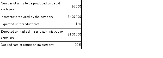 Green Hornet Corporation is contemplating the introduction of a new product.The company has gathered the following information concerning the product:   The company uses the absorption costing approach to cost-plus pricing as described in the text. Required: a.Compute the markup on absorption cost. b.Compute the selling price.