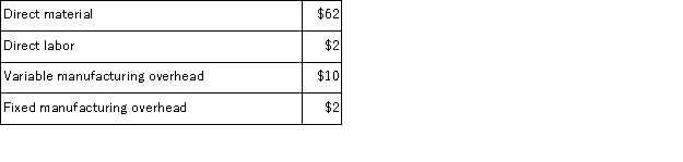 (Appendix 12A) The Western Division of Pryto Corporation sells Part D to other companies for $78.50 per unit.According to the company's cost accounting system, the costs to Western Division to make a unit of Product D are:   The Southern Division of Pryto Corporation uses a part much like Part D in one of its products.The Southern Division can buy this part from an outside supplier for $78.25 per unit.However, the Southern Division could use Part D instead of this part that it purchases from outside suppliers.What is the most that the Southern Division would be willing to pay the Western Division for Product D? A) $78.50 per unit B) $76.00 per unit C) $74.00 per unit D) $78.25 per unit
