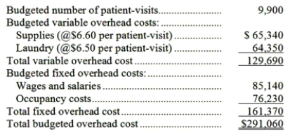 Gummer Hospital bases its budgets on patient-visits. The hospital's static budget for February appears below:   The total overhead cost at an activity level of 10,800 patient-visits per month should be: A) $317,520 B) $303,810 C) $291,060 D) $302,850