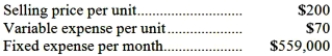 Data concerning Hewell Enterprises Corporation's single product appear below:   The unit sales to attain the company's monthly target profit of $14,000 is closest to: A) 4,408 units B) 8,186 units C) 5,153 units D) 2,865 units