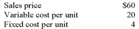 At a volume level of 500,000 units,Sullivan reported the following information:   The company's contribution-margin ratio is closest to: A) 0.33. B) 0.40. C) 0.60. D) 0.67. E) an amount other than those abovE. 