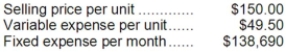 Data concerning Wang Corporation's single product appear below:   The break-even in monthly dollar sales is closest to: A) $207,000 B) $255,321 C) $138,690 D) $420,273