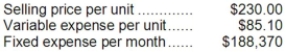 Data concerning Nazario Corporation's single product appear below:   The break-even in monthly unit sales is closest to: A) 819 B) 2,214 C) 1,300 D) 1,444