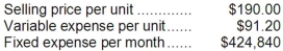 Data concerning Cutshall Enterprises Corporation's single product appear below:   The unit sales to attain the company's monthly target profit of $16,000 is closest to: A) 3,872 B) 2,320 C) 4,834 D) 4,462