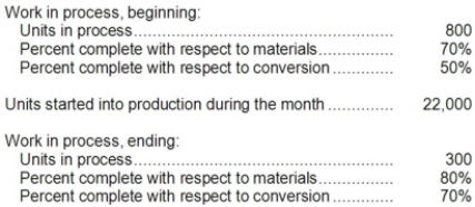 Farwest Inc. uses the FIFO method in its process costing system. The following data concern the operations of the company's first processing department for a recent month.   Required: Using the FIFO method, determine the equivalent units of production for materials and conversion costs.