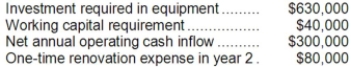 Mota Corporation has provided the following information concerning a capital budgeting project:   The expected life of the project and the equipment is 3 years and the equipment has zero salvage value. The working capital would be required immediately and would be released for use elsewhere at the end of the project. The company uses straight-line depreciation on all equipment and the depreciation expense on the equipment would be $210,000 per year. Assume cash flows occur at the end of the year except for the initial investments. The company takes income taxes into account in its capital budgeting. The income tax rate is 35%. The after-tax discount rate is 15%. The net annual operating cash inflow is the difference between the incremental sales revenue and incremental cash operating expenses. Required: Determine the net present value of the project. Show your work!