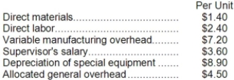 <strong>Part S00 is used in one of Morsey Corporation's products. The company makes 6,000 units of this part each year. The company's Accounting Department reports the following costs of producing the part at this level of activity:   An outside supplier has offered to produce this part and sell it to the company for $16.10 each. If this offer is accepted, the supervisor's salary and all of the variable costs, including direct labor, can be avoided. The special equipment used to make the part was purchased many years ago and has no salvage value or other use. The allocated general overhead represents fixed costs of the entire company. If the outside supplier's offer were accepted, only $6,000 of these allocated general overhead costs would be avoided. If management decides to buy part S00 from the outside supplier rather than to continue making the part, what would be the annual impact on the company's overall net operating income?</strong> A)Net operating income would decrease by $3,000 per year. B)Net operating income would decrease by $71,400 per year. C)Net operating income would decrease by $77,400 per year. D)Net operating income would decrease by $65,400 per year. <div style=padding-top: 35px> 