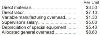 <strong>Kampmann Corporation is presently making part Z95 that is used in one of its products. A total of 5,000 units of this part are produced and used every year. The company's Accounting Department reports the following costs of producing the part at this level of activity:   An outside supplier has offered to make and sell the part to the company for $24.10 each. If this offer is accepted, the supervisor's salary and all of the variable costs can be avoided. The special equipment used to make the part was purchased many years ago and has no salvage value or other use. The allocated general overhead represents fixed costs of the entire company, none of which would be avoided if the part were purchased instead of produced internally. If management decides to buy part Z95 from the outside supplier rather than to continue making the part, what would be the annual impact on the company's overall net operating income?</strong> A)Net operating income would decrease by $36,000 per year. B)Net operating income would decrease by $34,000 per year. C)Net operating income would increase by $34,000 per year. D)Net operating income would increase by $36,000 per year. <div style=padding-top: 35px> 