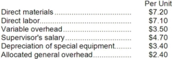 Kerbow Corporation uses part B76 in one of its products. The company's Accounting Department reports the following costs of producing the 12,000 units of the part that are needed every year.   An outside supplier has offered to make the part and sell it to the company for $27.40 each. If this offer is accepted, the supervisor's salary and all of the variable costs, including direct labor, can be avoided. The special equipment used to make the part was purchased many years ago and has no salvage value or other use. The allocated general overhead represents fixed costs of the entire company. If the outside supplier's offer were accepted, only $6,000 of these allocated general overhead costs would be avoided. In addition, the space used to produce part B76 could be used to make more of one of the company's other products, generating an additional segment margin of $29,000 per year for that product. Required: a. Prepare a report that shows the effect on the company's total net operating income of buying part B76 from the supplier rather than continuing to make it inside the company. b. Which alternative should the company choose?