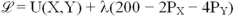 Suppose a consumer has M = $200 to spend on two goods, X and Y. If the per-unit prices of X and Y are respectively given by P<sub>X</sub> = $2 and P<sub>Y</sub> = $4, then utility maximization subject to a budget constraint can be found from which of the following Lagrangians? A)    B)    C)    D)   