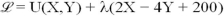 Suppose a consumer has M = $200 to spend on two goods, X and Y. If the per-unit prices of X and Y are respectively given by P<sub>X</sub> = $2 and P<sub>Y</sub> = $4, then utility maximization subject to a budget constraint can be found from which of the following Lagrangians? A)    B)    C)    D)   