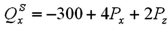 Suppose the supply curve for a product is given by   and   ,   . a. How much X is produced? b. What is the inverse supply curve for X given the above information? c. Graph this supply curve. d. Show what happens to this supply curve if the price of Z goes up by $10.
