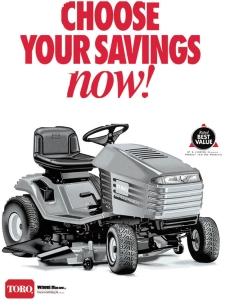   Toro Ad -Consider the Toro ad above.What type of discount does Toro offer its channel members to carry and sell its riding lawn mowers during the winter months? A)  noncumulative discounts B)  cumulative discounts C)  functional discounts D)  seasonal discounts E)  trade discounts