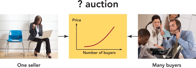   Figure 6-6a -shown in Figure 6-6a above,what type of online auction do one seller and many buyers typify? A)  forward auction. B)  reverse auction. C)  traditional auction. D)  vertical auction. E)  bidder's war.