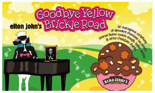   Elton John Image -& Jerry's introduces products like its Goodbye Yellow Brickle Road ice cream flavor (see the Elton John image)for a limited time each year as a response to its mission.Name and briefly describe the three interrelated parts of Ben & Jerry's mission.