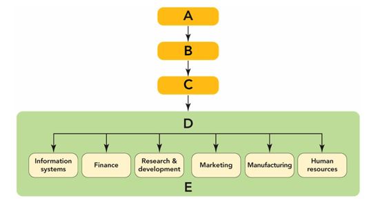 <strong> The level in an organization where top management directs overall strategy for the entire organization is referred to as the</strong> A)corporate level. B)functional level. C)directive level. D)strategic level. E)tactical level.