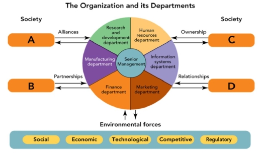 Figure: 1-1   -In Figure 1-1, C  represents a firm's ownership with A) other organizations B) suppliers C) shareholders D) customers